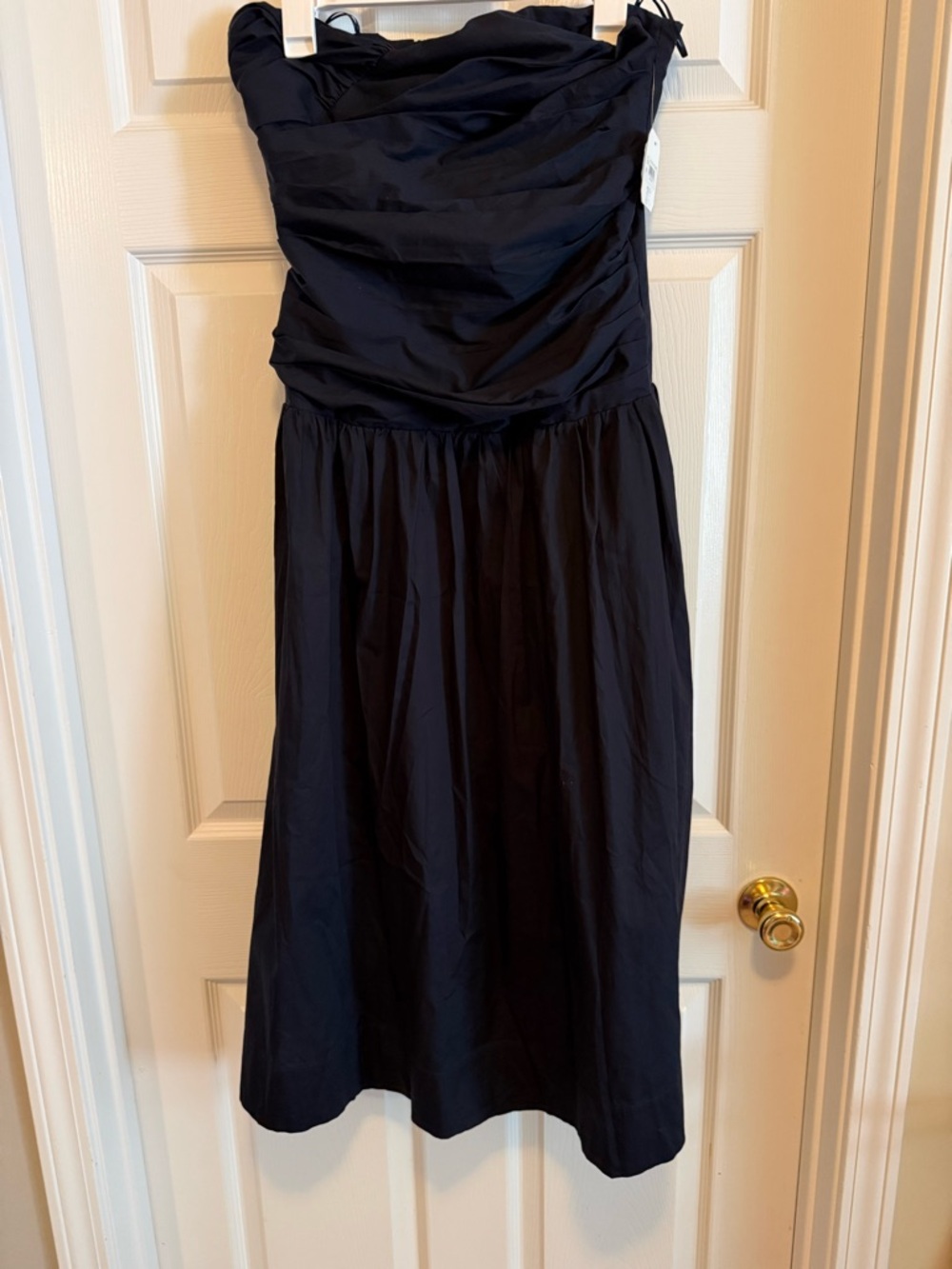 Altar'd State Strapless Navy Ruched Bodice Midi Dress